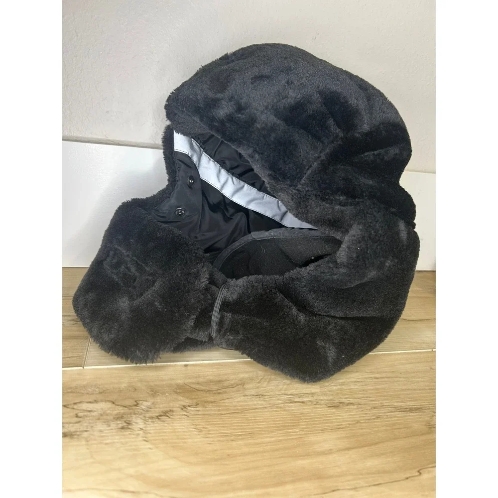 Mysuntown Black Faux Fur Trapper Hat with Removable Face Mask Aviator‎ Cap Snow